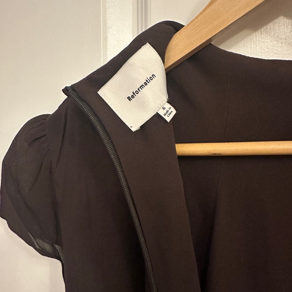 NEW Reformation Maven Midi Dress Full Skirt in Mole Brown | size 6 - Picture 11 of 13